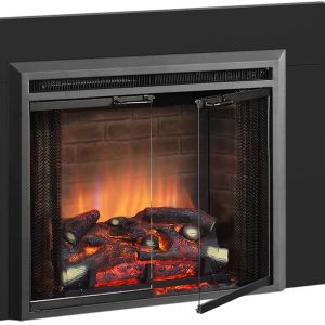 PuraFlame Klaus – Inserto de chimenea eléctrica de 26 pulgadas con kit de molduras, sonido crepitante de fuego, tronco de resina, puerta de vidrio y PuraFlame Klaus – Inserto de chimenea eléctrica de 26 pulgadas con kit de molduras, sonido crepitante de fuego, tronco de resina, puerta de vidrio y