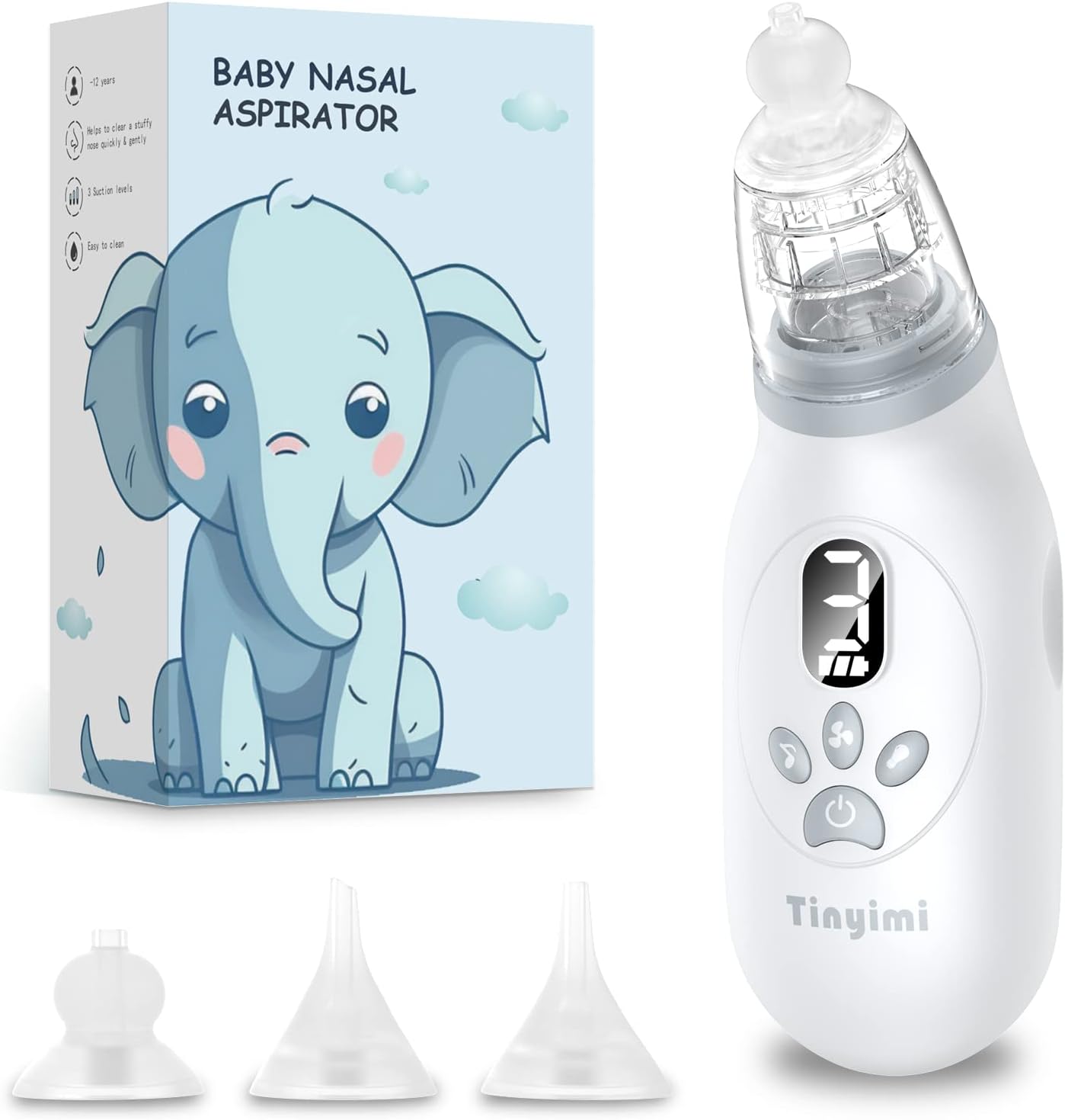 Aspirador nasal para bebé, aspirador eléctrico de nariz para bebé, limpiador de nariz automático con 3 puntas de silicona, 3 niveles de succión y