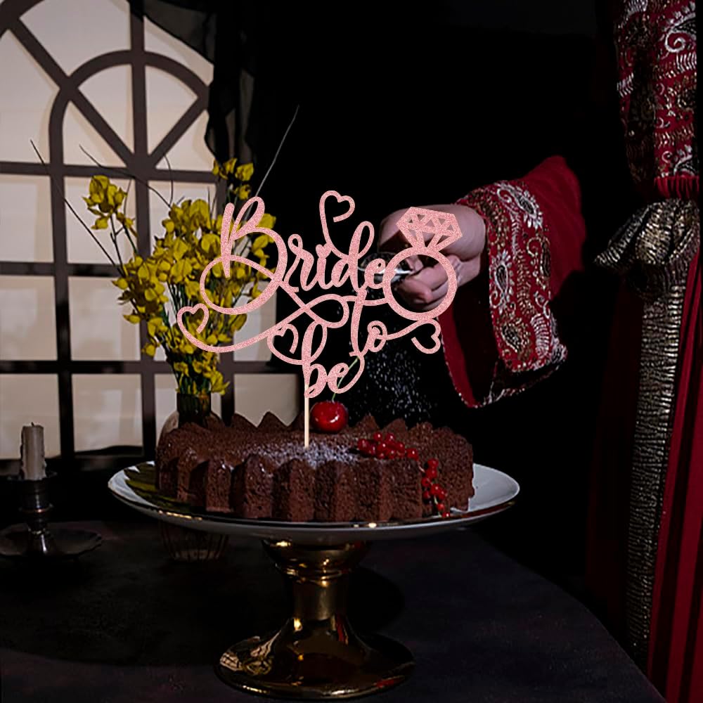 Bride to Be – Decoración para tartas con purpurina, decoración de fiesta de compromiso (oro rosa 1)