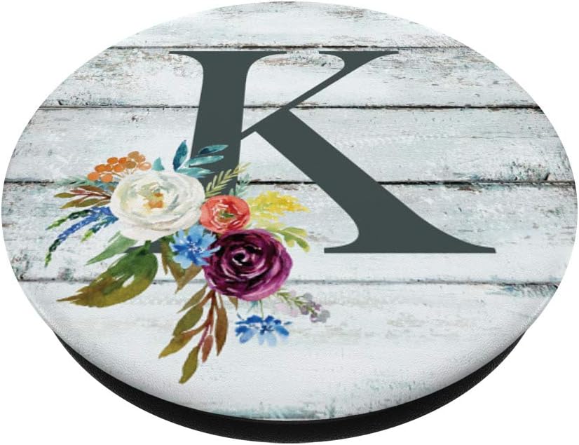 Monogram Initial K – Soporte para teléfonos y tabletas, diseño de flores, Negro