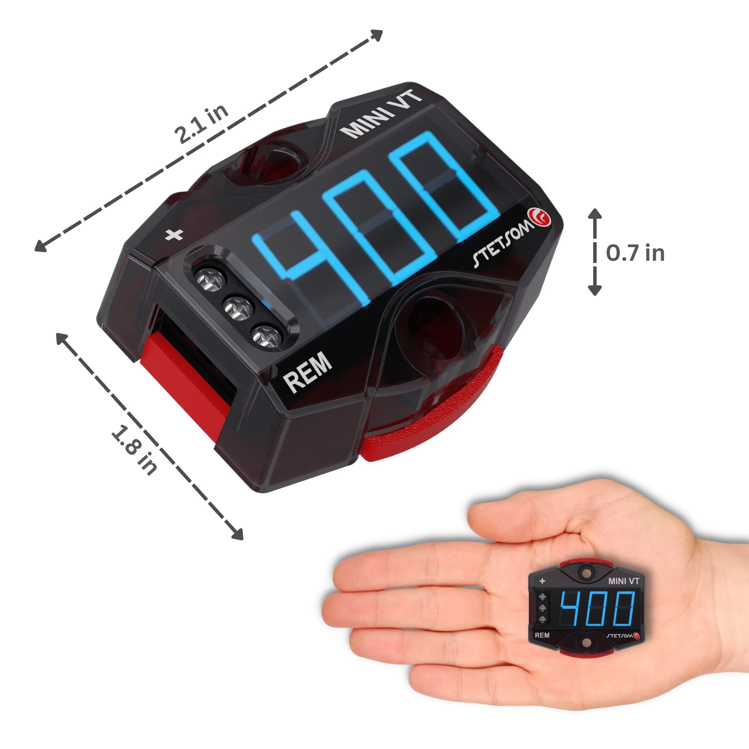 Stetsom MiniVT-HV (alto voltaje) Pantalla digital Mini voltímetro LED azul de alta precisión, hasta 455 V CC, panel de voltaje de batería de