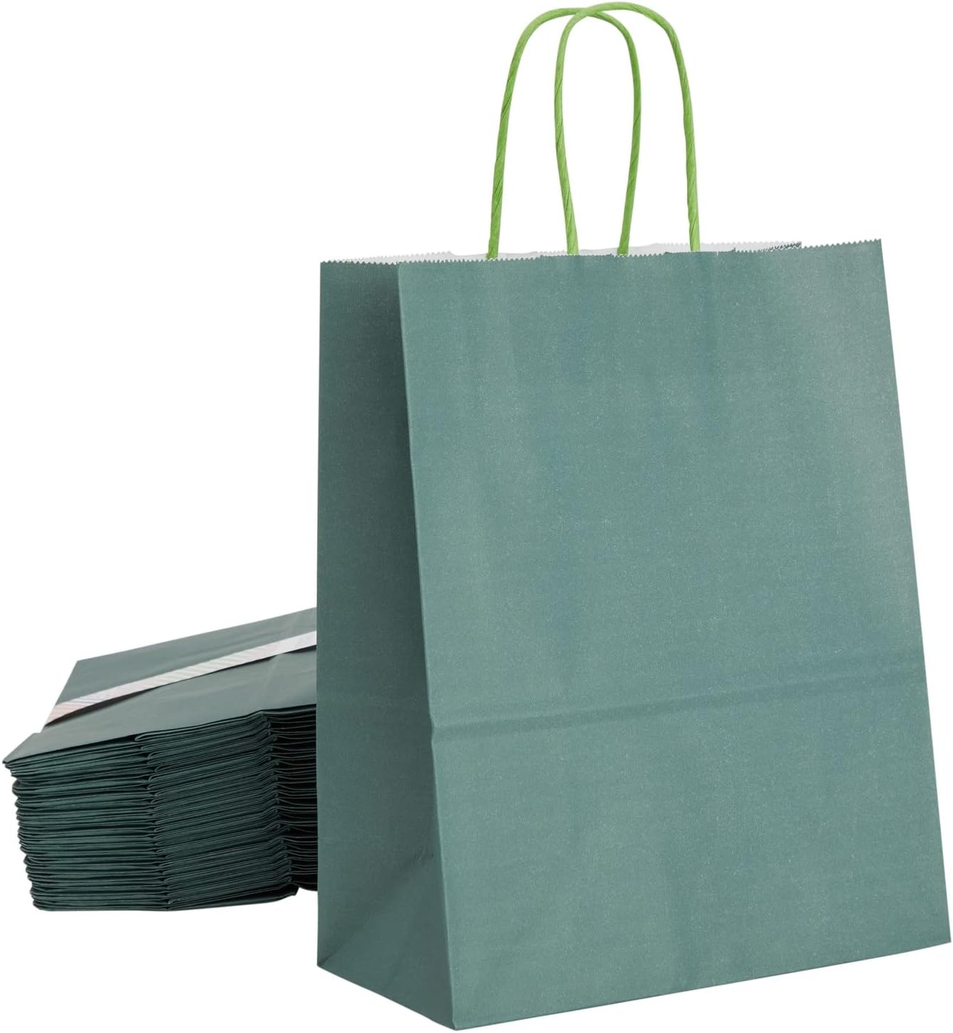 BLUE PANDA Paquete de 25 bolsas de regalo de color verde oscuro con asas, bolsas de papel de 8 x 4 x 10 pulgadas para recuerdos de fiesta y