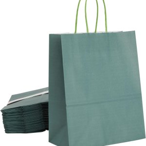 BLUE PANDA Paquete de 25 bolsas de regalo de color verde oscuro con asas, bolsas de papel de 8 x 4 x 10 pulgadas para recuerdos de fiesta y BLUE PANDA Paquete de 25 bolsas de regalo de color verde oscuro con asas, bolsas de papel de 8 x 4 x 10 pulgadas para recuerdos de fiesta y