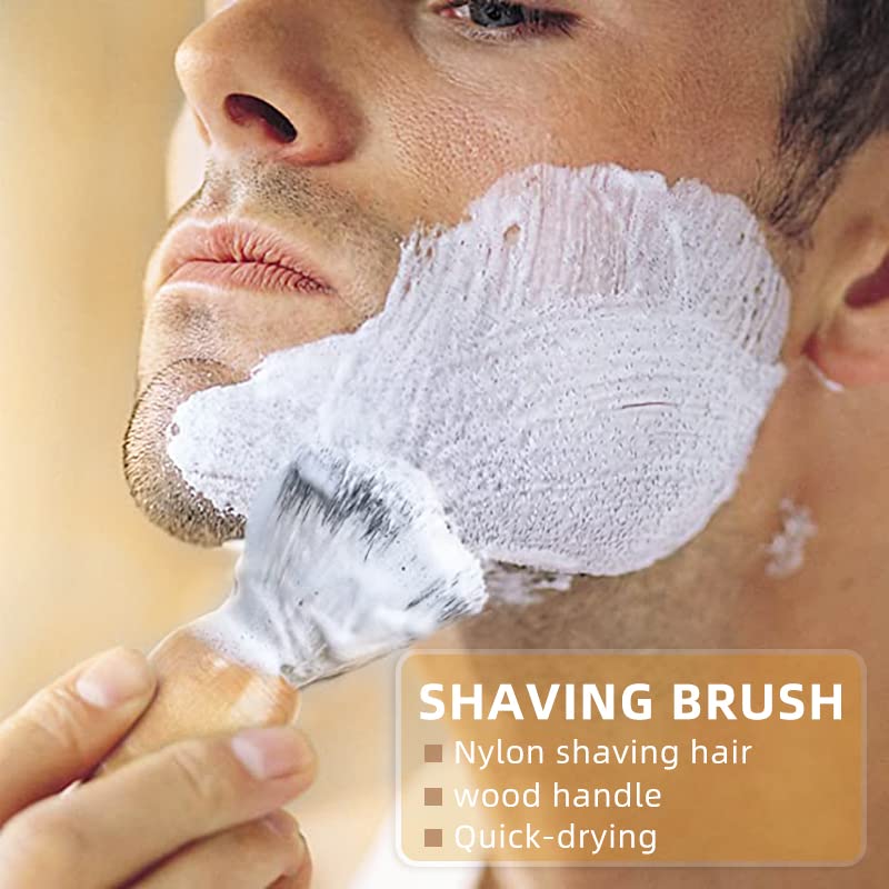 KUMarte Brochas de afeitar para hombres, paquete de 3 cepillos de afeitar de viaje, mango de madera vegana, herramienta de limpieza facial hecha a