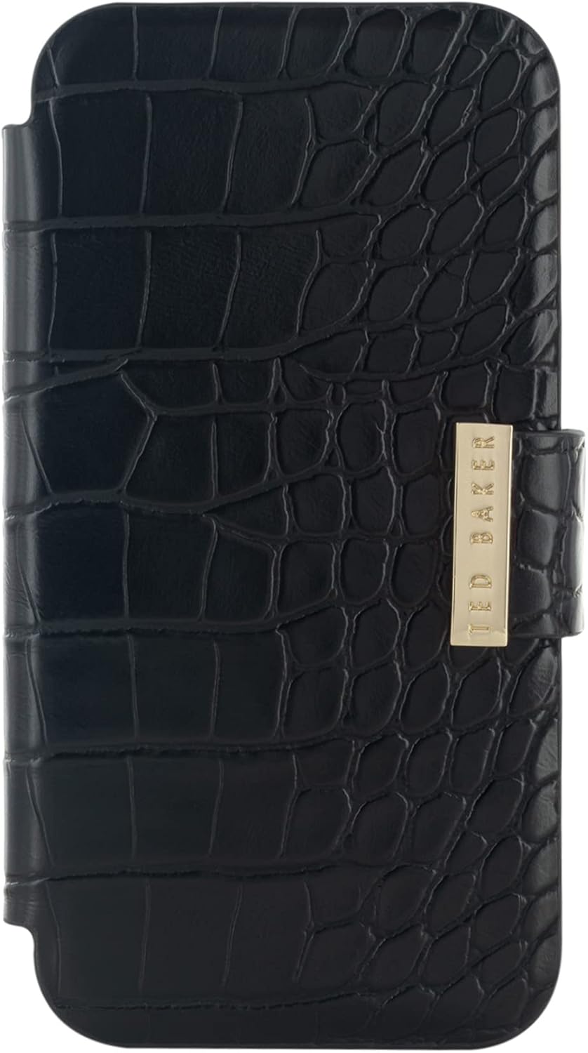Ted Baker KHAILS Negro Croc doble ranura para tarjeta espejo Folio teléfono caso para iPhone 14 Pro Gold Shell