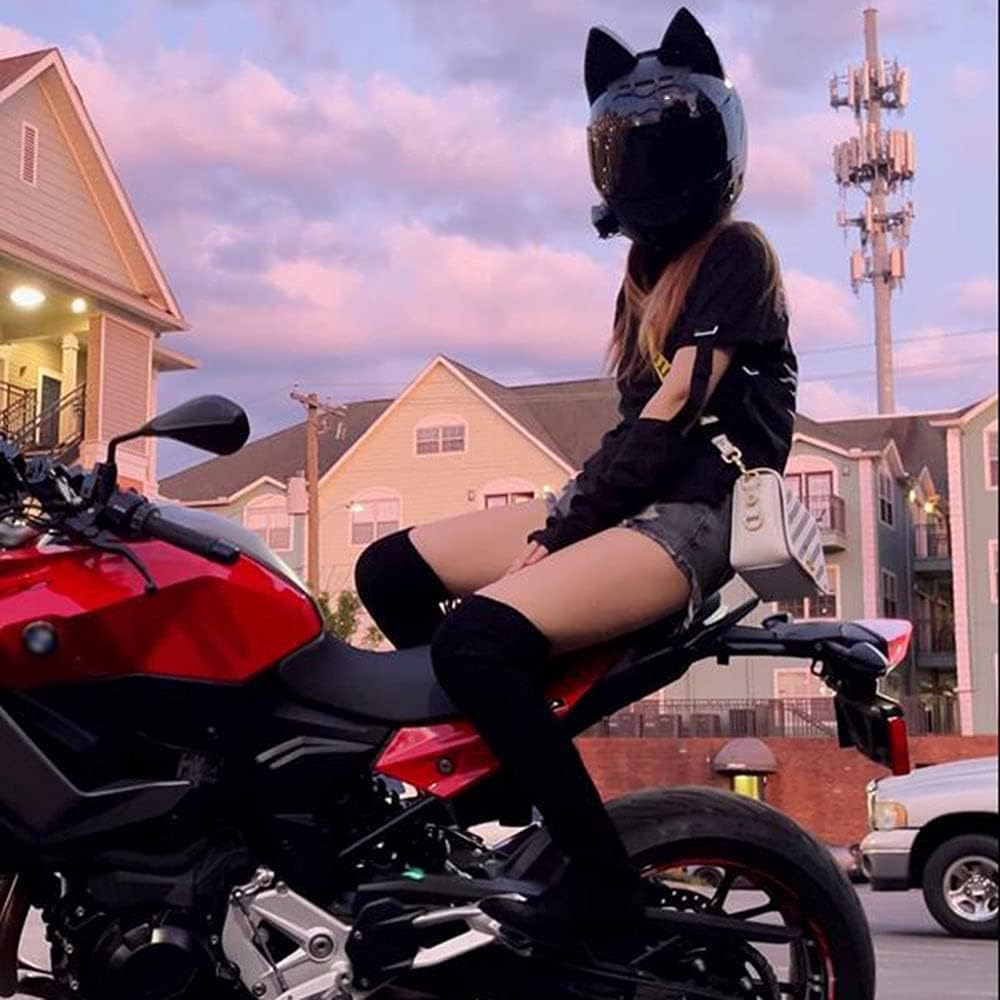 Casco de motocicleta con Bluetooth con diseño de orejas de gato para mujeres, con certificación DOT, casco modular de cara completa, casco de