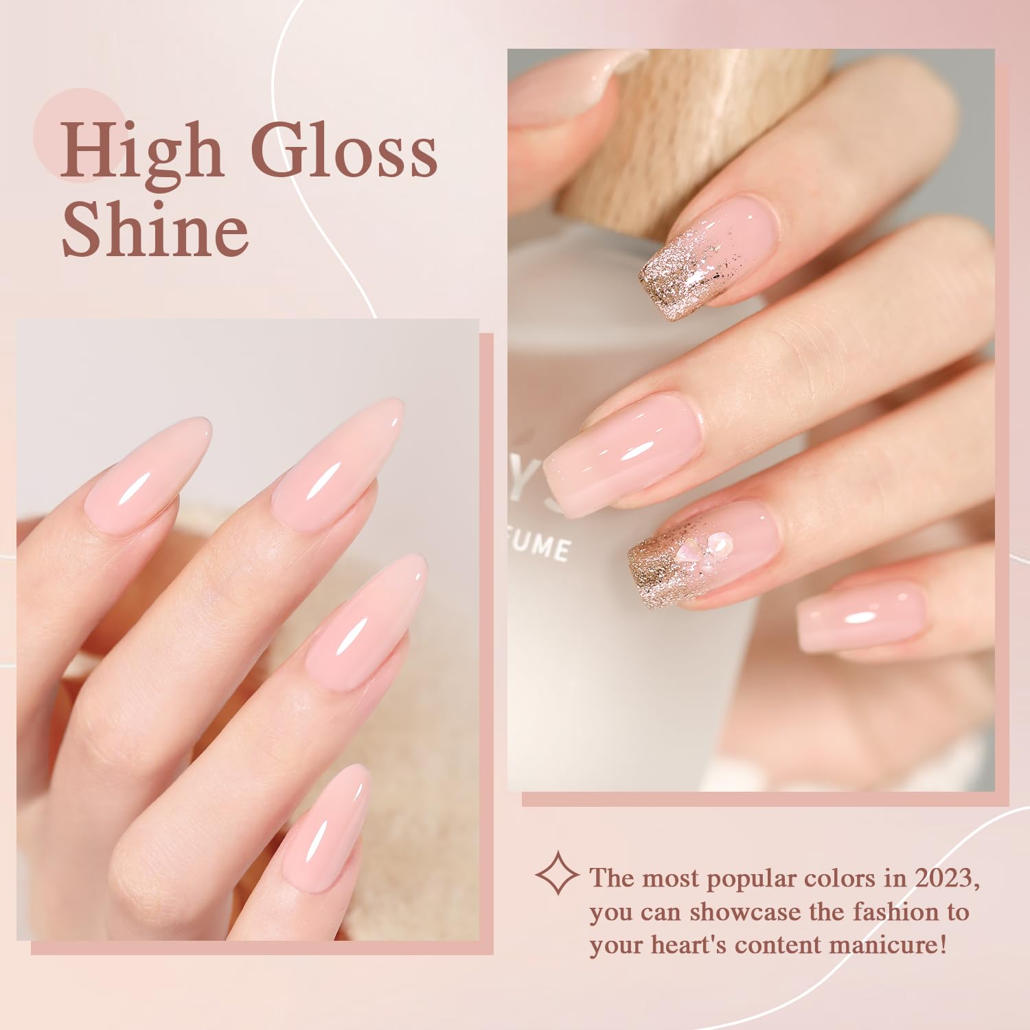 Esmalte de uñas de gel rosa nude, 0.5 onzas líquidas, esmalte de gel rosa transparente de gelatina natural, esmalte de gel de color rosa traslúcido,