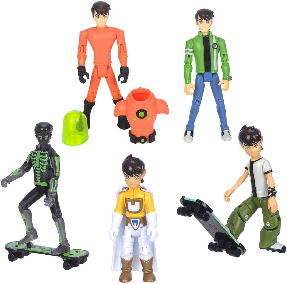 Ben 10 – Figura de acción exclusiva de Ben Tennyson de 4 pulgadas, paquete de 5 XRay Ben, Galactic Enforcer Ben, traje de fontanero Ben, 10 años Ben