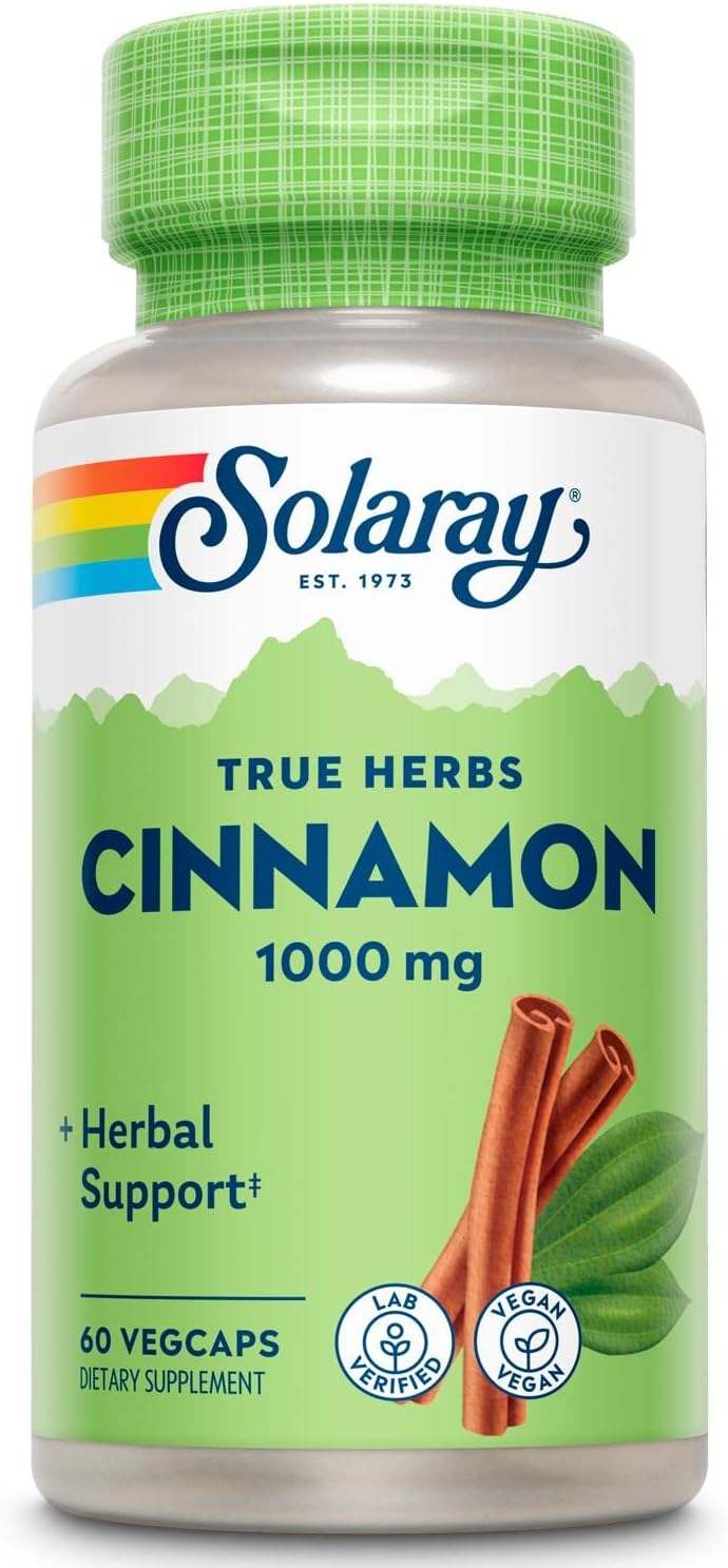 SOLARAY Corteza de canela 1000 mg  Función digestiva saludable  Antioxidante  60 cápsulas vegetales  Paquete de 2