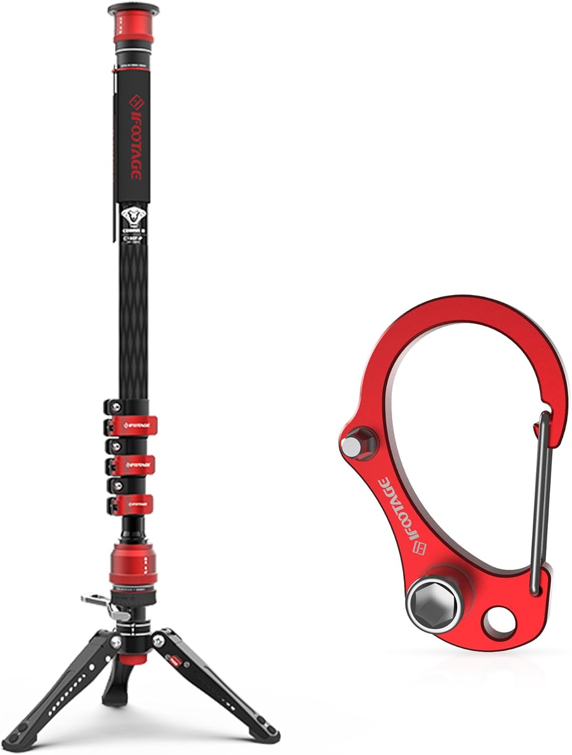 IFOOTAGE Cobra 3 Monopod de fibra de carbono con pedal y gancho para herramientas, monopie portátil de viaje con pies, carga máxima de 17.64 libras,