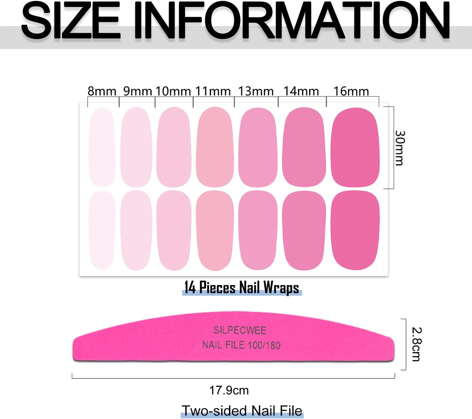 SILPECWEE 16 hojas de calcomanías de esmalte de uñas rosa y rojo, envolturas completas para mujeres, tiras de esmalte de uñas, tiras de uñas de gel,