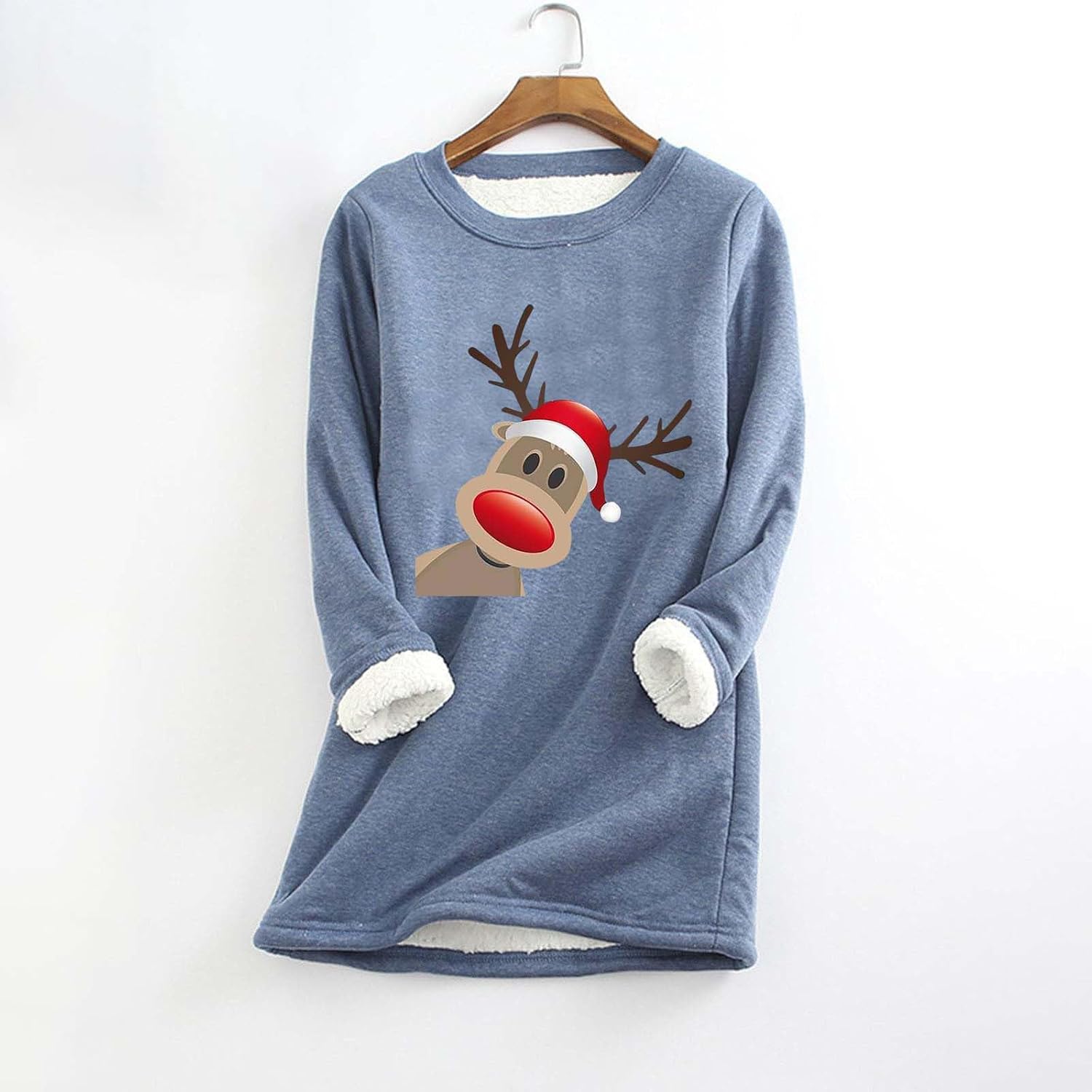 SHOPESSA Sudaderas térmicas para clima frío para mujer, diseño de reno de Navidad, suéter de forro polar acogedor para mujer