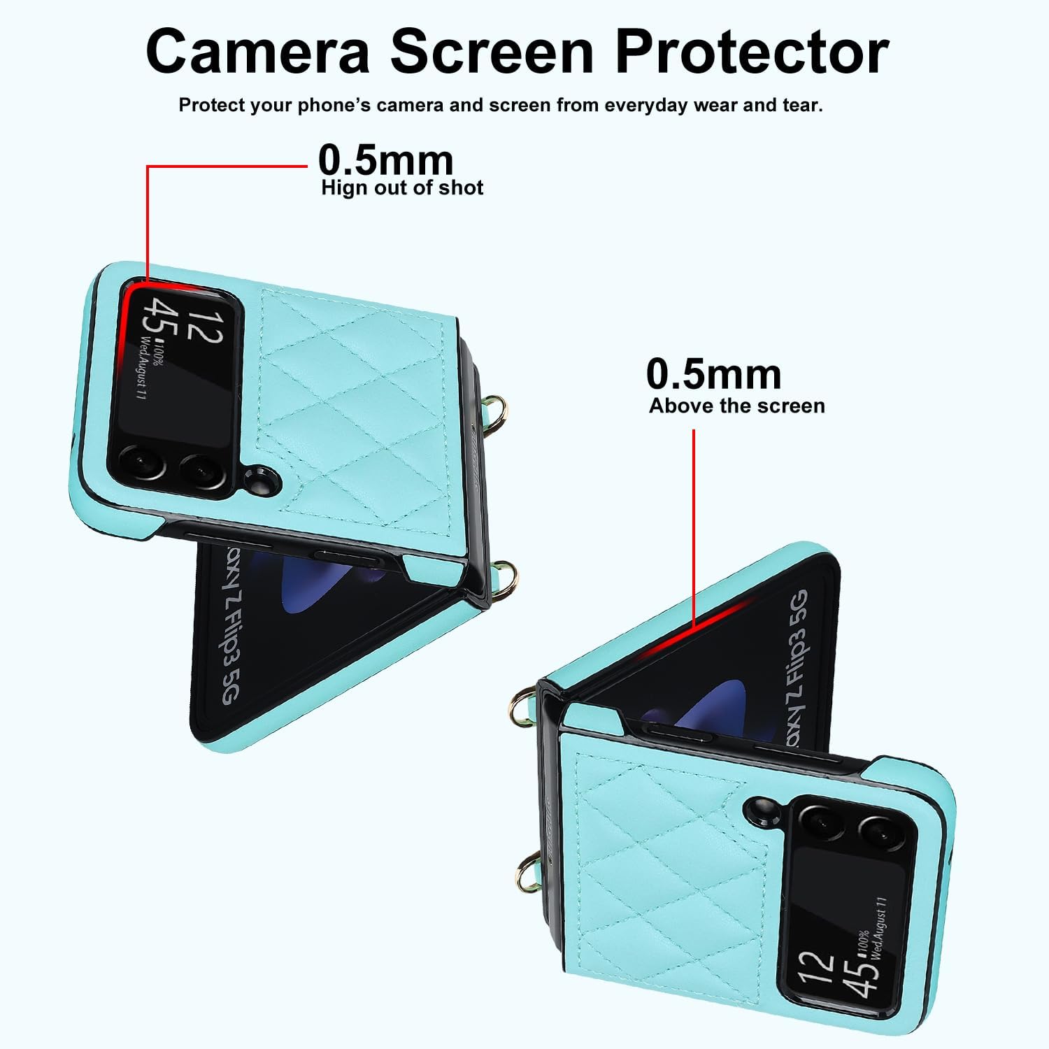 Asuwish Funda de teléfono para Samsung Galaxy Z Flip 4 5G 2022 con correa para la muñeca con cordón, delgada, de piel sintética, a prueba de golpes,