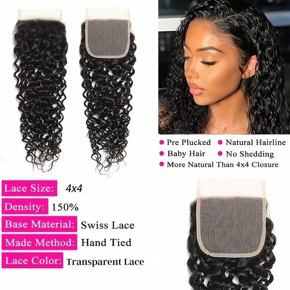 Paquetes de cabello humano virgen brasileño con cierre de ondas profundas, 100% sin procesar, 12A, extensiones de cabello humano húmedo y tejido con