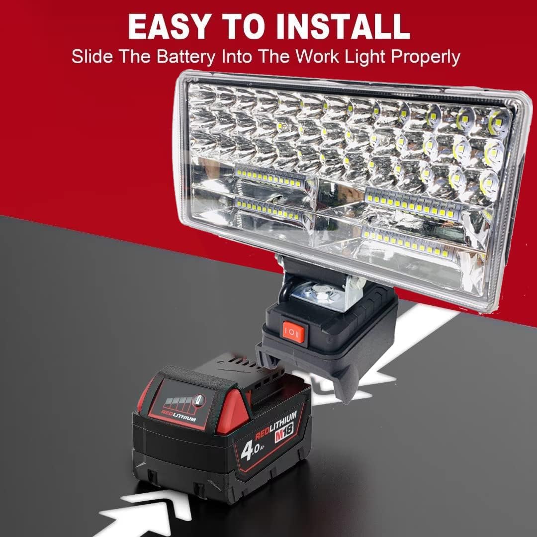 BANUQUE Luz de trabajo para batería Milwaukee m18 de 18 V, linterna para Milwaukee M18, luces de inundación LED portátiles inalámbricas de 160 W