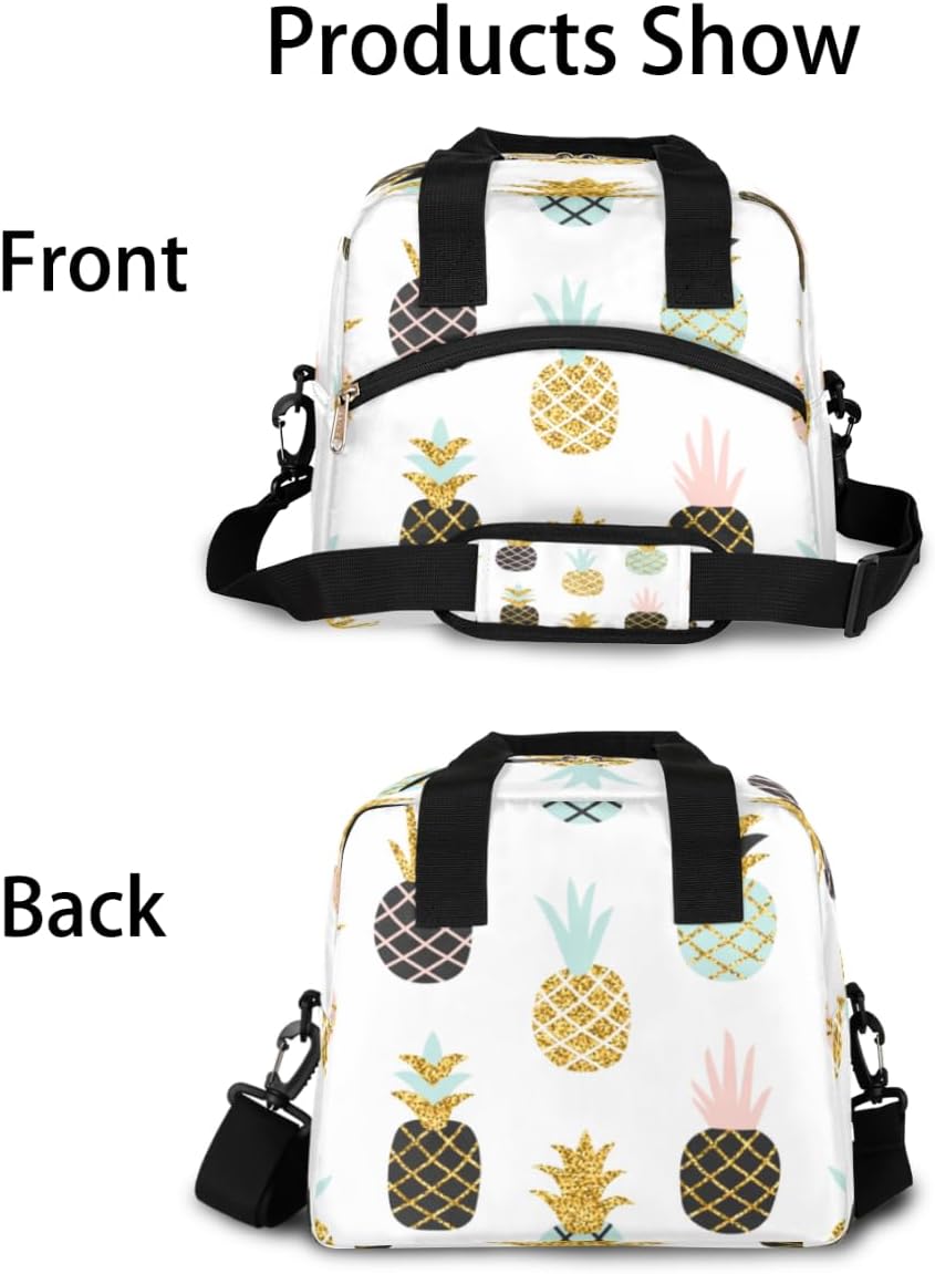 Bolsa de almuerzo aislada para mujeres y hombres, colorido patrón de piña a prueba de fugas, bolsa de almuerzo grande reutilizable para adultos con