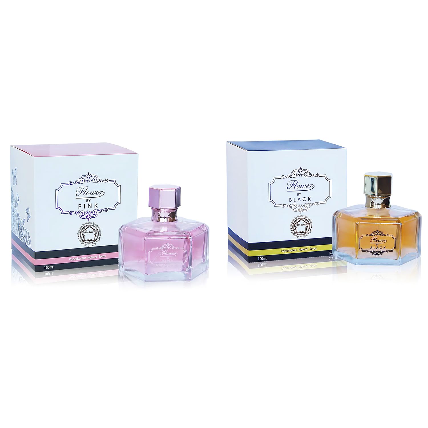 META-BOSEM Black Flower by Pink+Flower by Black, 2 piezas de fragancias de la colección de perfumes para mujer, Eau de Parfum en espray natural,