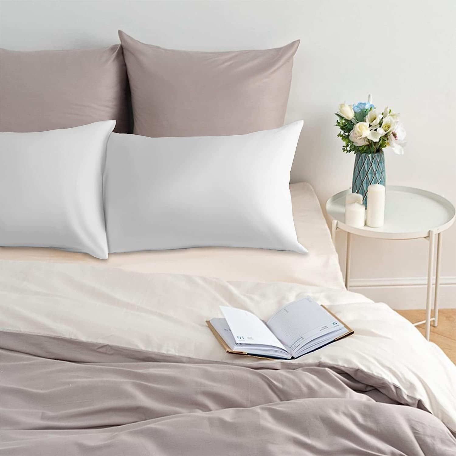 DecoLinen Funda de almohada de percal 100% algodón, tamaño King, 200 hilos, prelavada