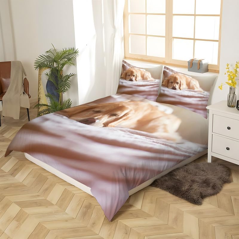 Khaki Puppy Twin Duvet Cover Animal Print Twin Bedding Sets Soft Microfiber Comforter Cover and 2 Pillow Shams 20″X26″, Bed Set Duvet Covers with