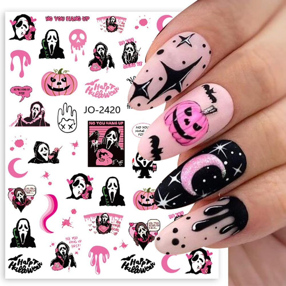 6 hojas de calcomanías de arte de uñas de Halloween 3D, autoadhesivas, bruja, gato negro, calavera, araña, calabaza, fantasma, diseño de uñas,