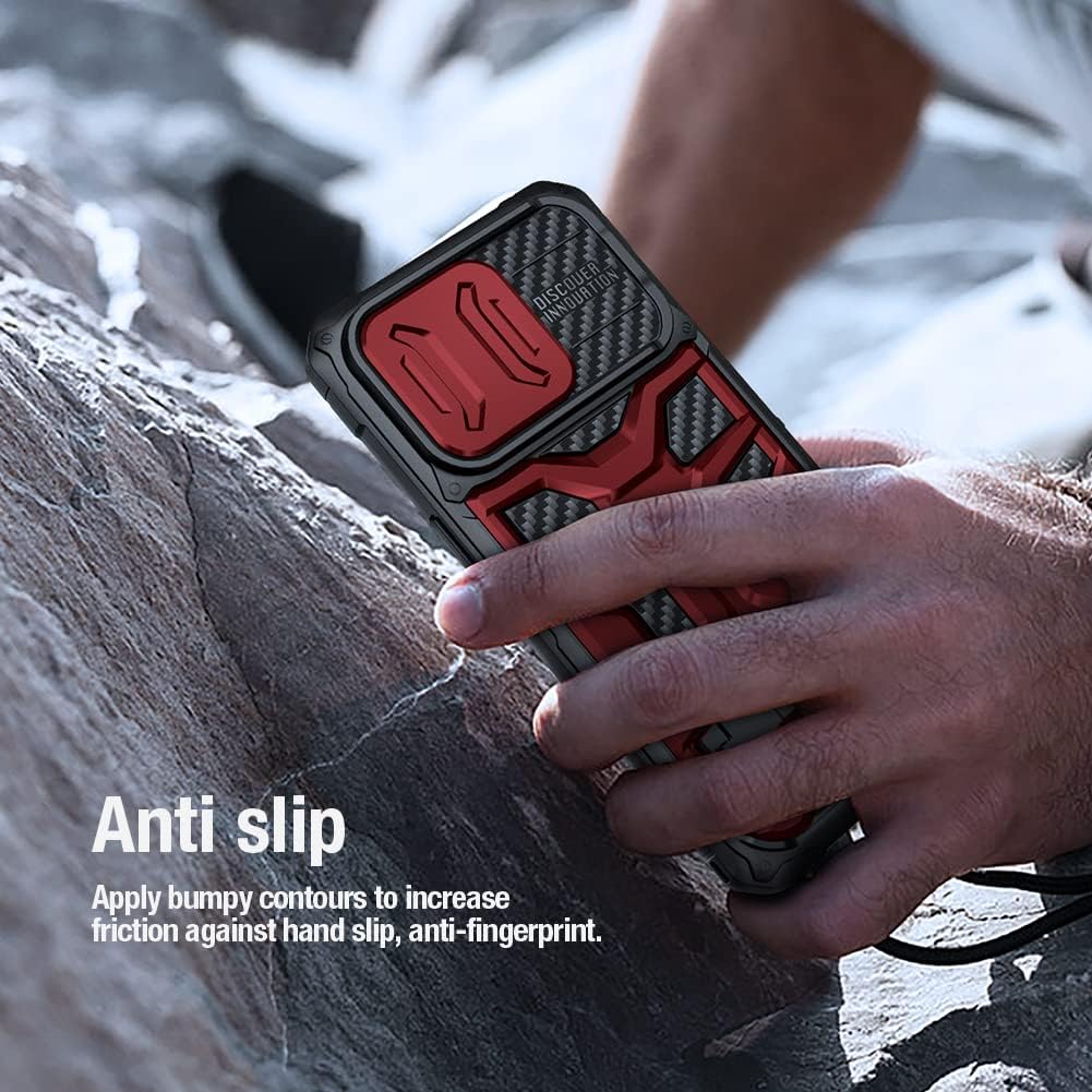 Nillkin Funda para iPhone 14 Pro Max con funda para cámara, funda de grado militar con protección deslizante para el lente de la cámara para hombres