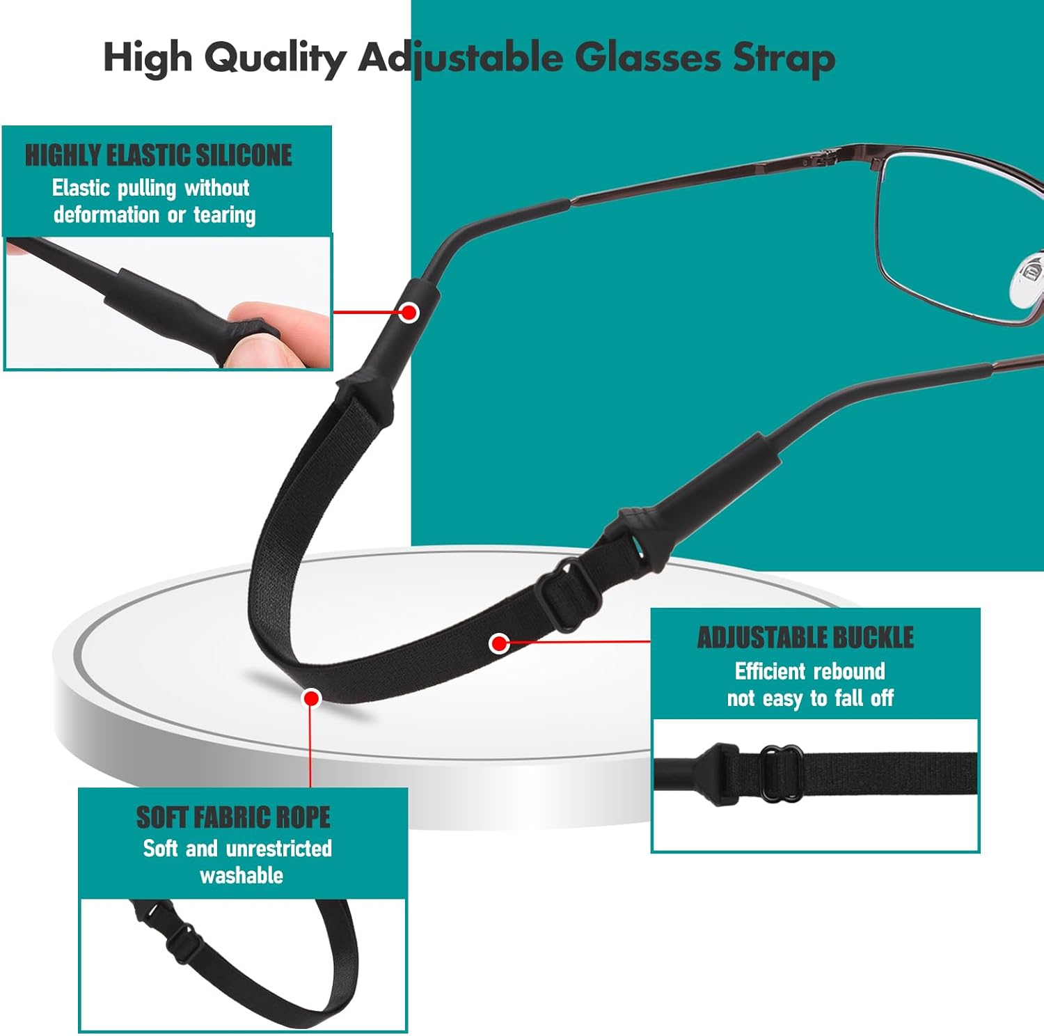 4PCS Glasses String Holder Strap,Stretchy Fabric No Tail Glasses Neck Lanyard Cord, Adjustable Sports Sunglasses & Eyeglasses Holder Rope Eyewear