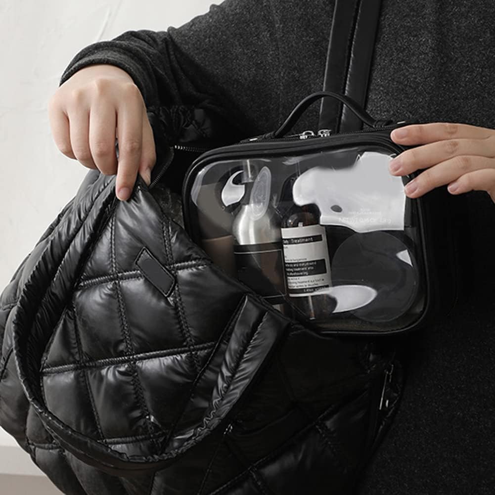 Cessfle Bolsa de maquillaje de viaje transparente de doble cara, bolsa de cosméticos de viaje impermeable, transparente, bolsa organizadora de