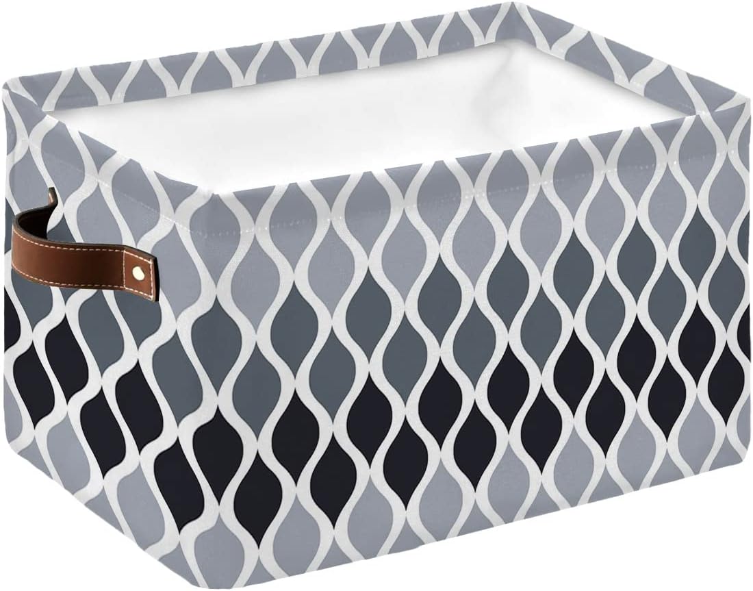 Cesta de almacenamiento gris degradado para organizar estantes, cajas de almacenamiento plegables con asa, gris moderno geométrico arte abstracto