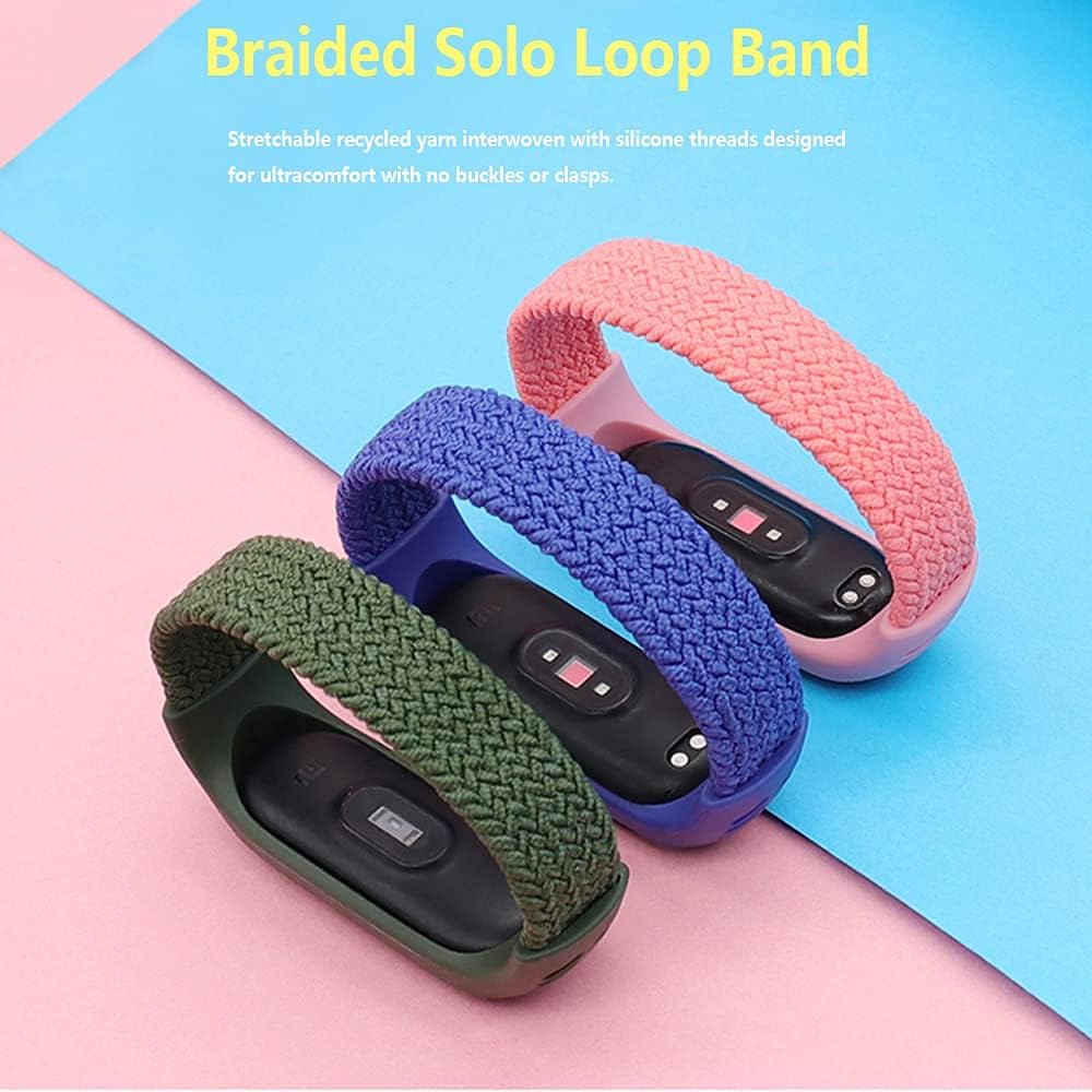 Banda para Xiaomi Mi Band 5 6 7 Bandas, Mujeres Hombres Suave Elástico Trenzado Solo Loop Nylon Sport Reemplazo Pulsera para Mi Band 4 3 Fibras