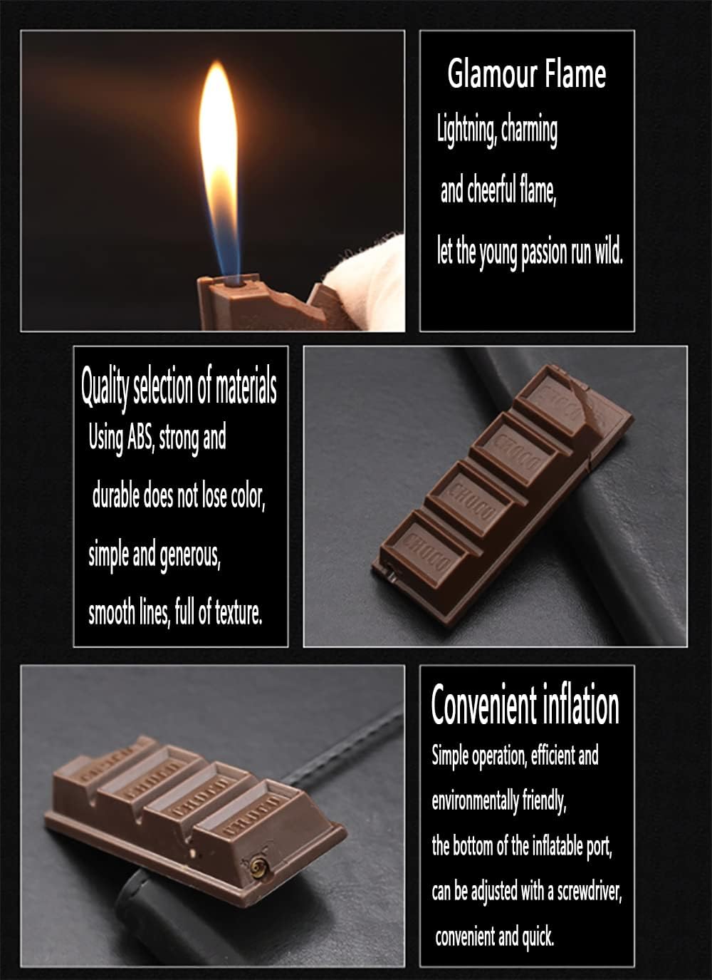 Encendedor de chocolate reutilizable con llama suave, resistente al viento, encendedor de butano fresco, regalos de cumpleaños únicos para hombres,