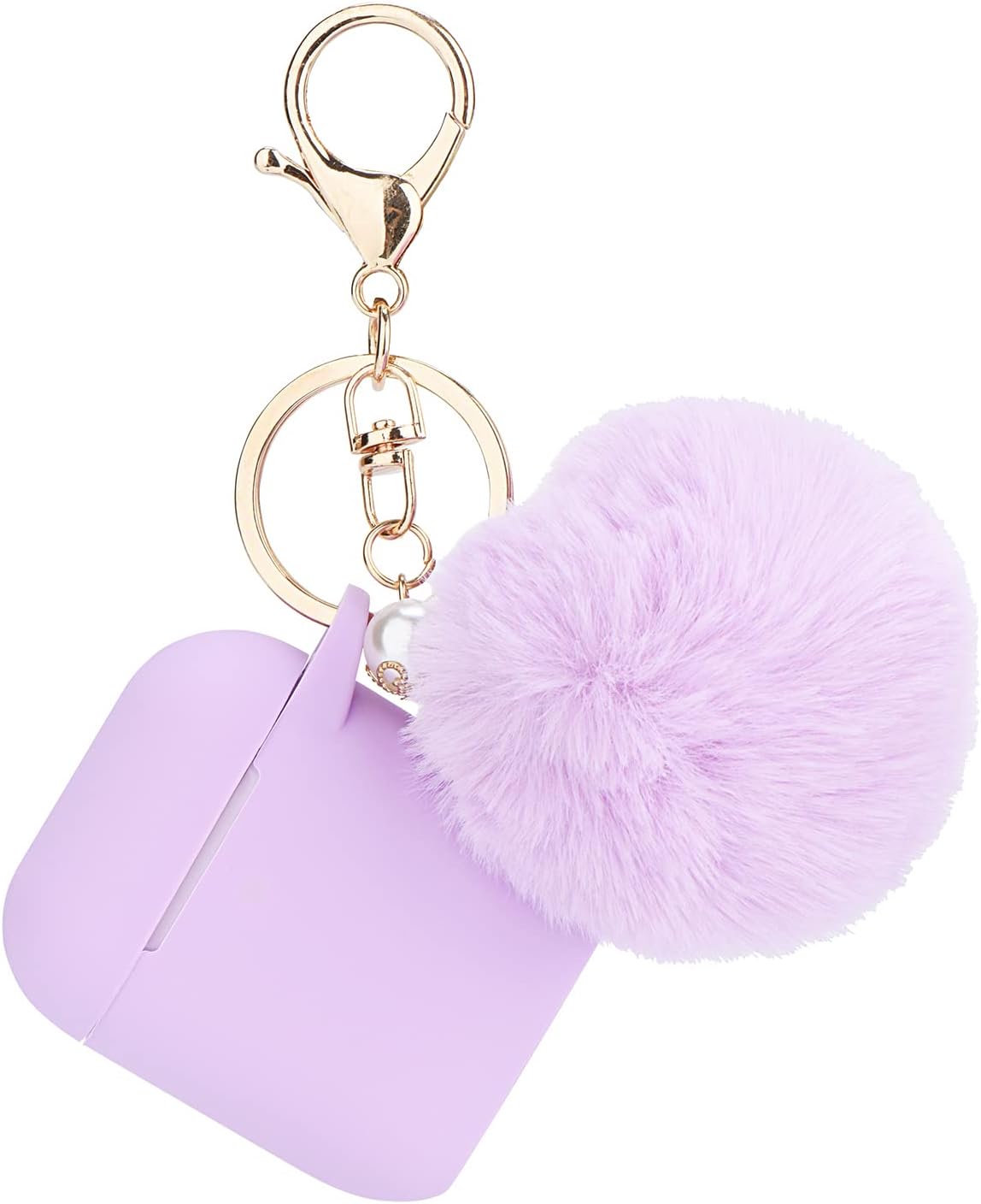 Bonita funda morada para mujer, bonita funda diseñada para AirPods con pompones, funda protectora de silicona compatible con AirPods 12, accesorios