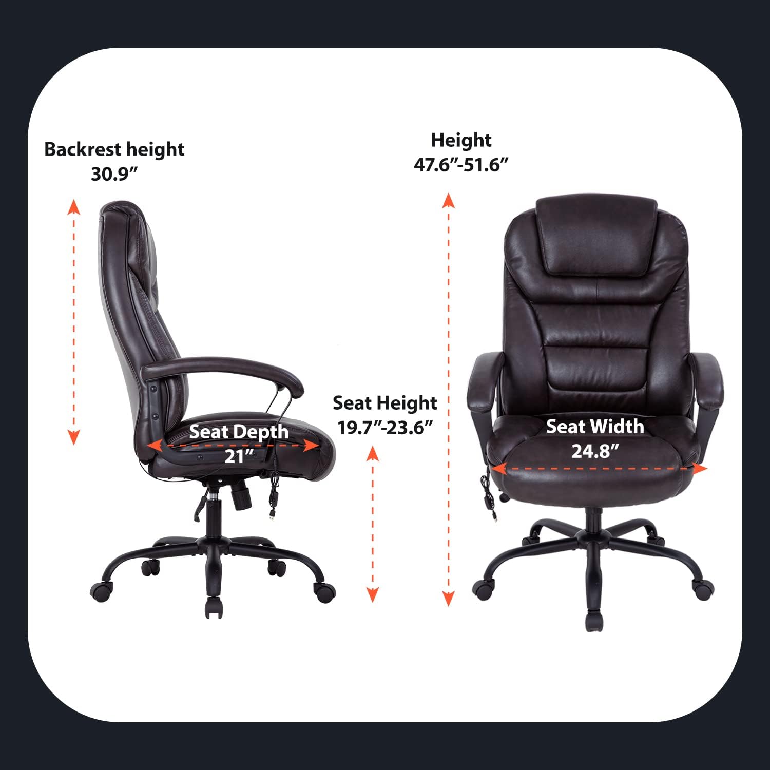 Silla de oficina grande y alta, silla ergonómica de computadora de 500 libras, respaldo alto, silla de escritorio de piel sintética, asiento ancho