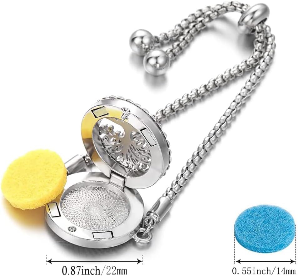 2 pulseras difusoras de aceites esenciales, medallón difusor de aromaterapia de diamante, pulsera ajustable con 20 almohadillas de repuesto