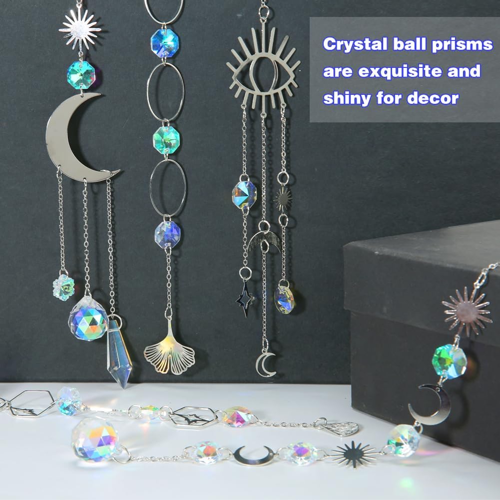 Atrapasoles, 10 piezas de cristal atrapasoles prisma kit para colgar con cadena de arco iris, bolas de cristal, colgantes adornos para ventana