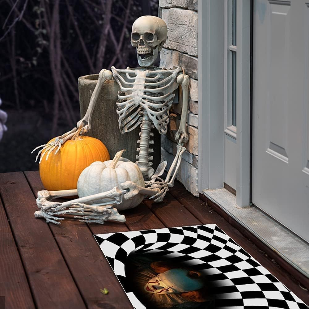 Felpudo de payaso con ilusión 3D de Halloween, tapete de payaso de Halloween, tapete de drenaje de payaso, para interiores y exteriores, decoración