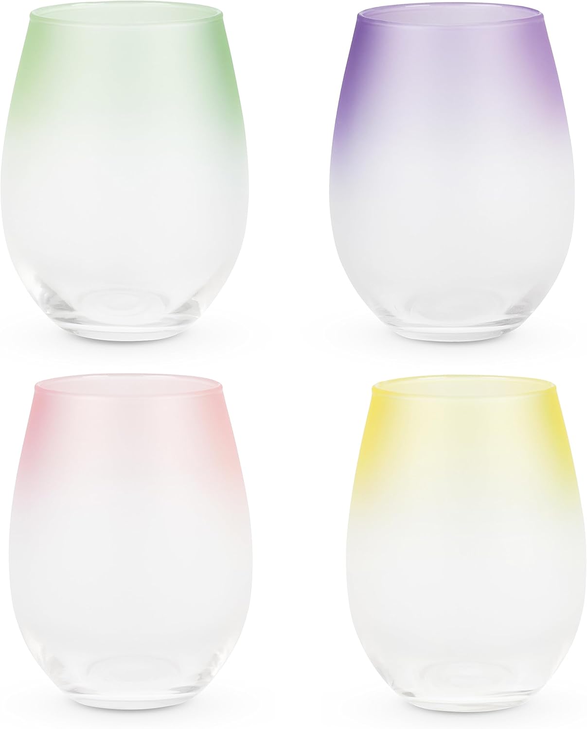 Blush Copas de vino esmeriladas sin tallo en rosa, morado, amarillo y verde, coloridas de 12 onzas, juego de 4