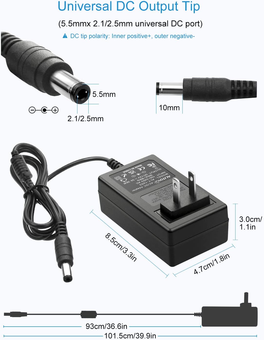ALITOVE Fuente de alimentación de 12 V CC 12 voltios 3A 36 W adaptador de corriente 100  240 V CA a CC 12 V convertidor 3Amp 2.5A 2A ACDC adaptador