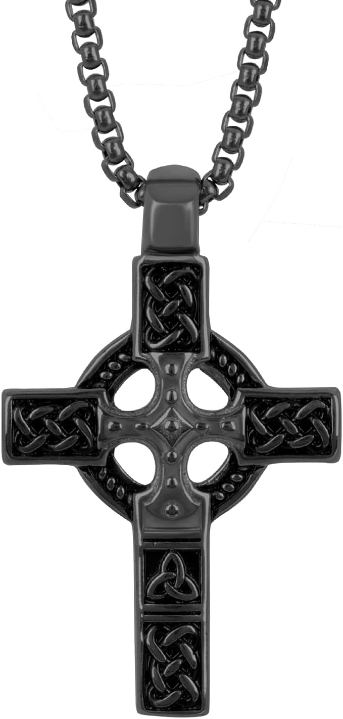 Colgante de cruz para espejo retrovisor de automóvil, decoración de oración, adorno colgante de acero inoxidable, collar de cruz de nudo celta para