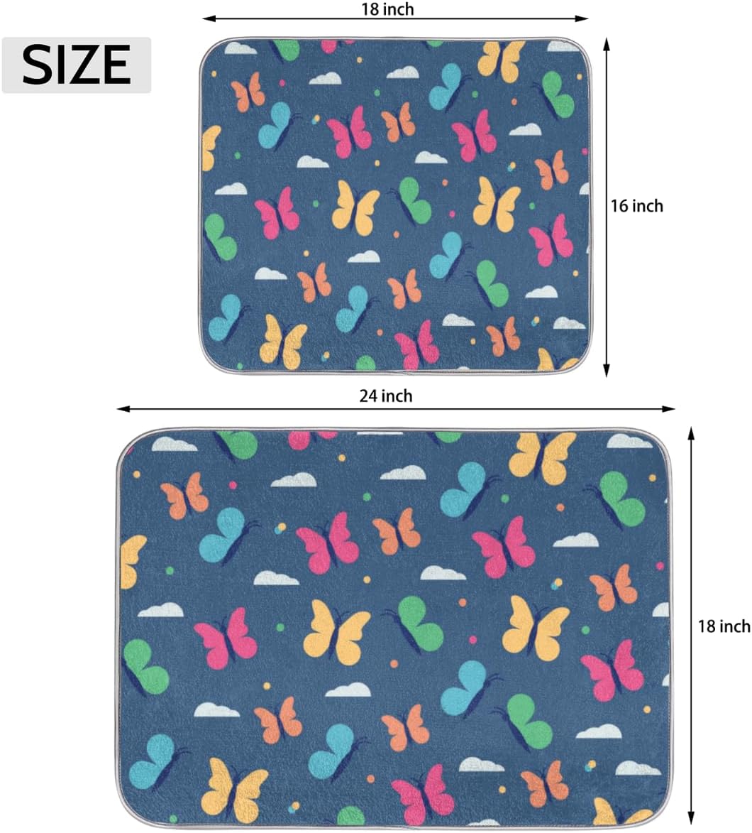 Butterfly Brilliance Premium Dish Drying Mat for kitchen counter – Absorbent Polyester Fabric, Non-Slip Backing – Ideal for Kitchen Counters – 18×24