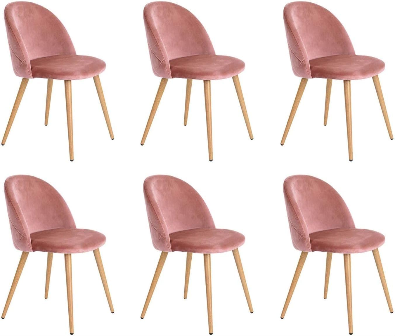 Juego de 6 sillas de comedor, sillas de cocina, asiento y respaldo de terciopelo suave vintage con patas de metal estilo madera, sillones