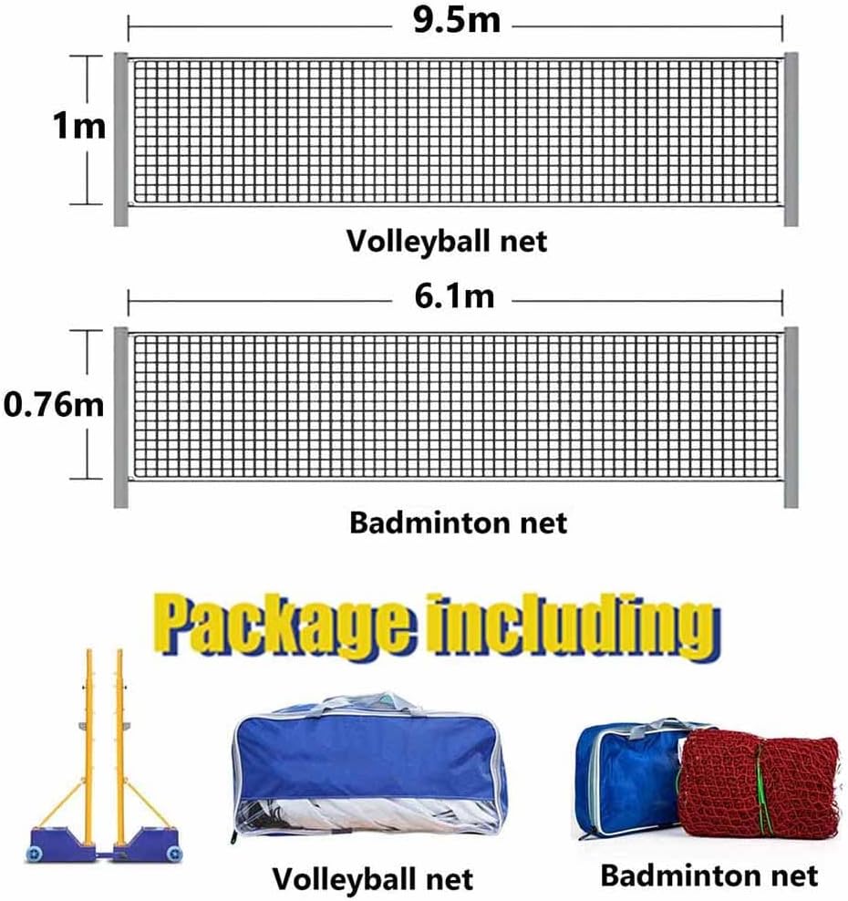 Bastones de voleibolbádminton con red para jóvenes adultos, soporte de red de bádminton marco de red móvil con caja de ruedas, poste de red de acero