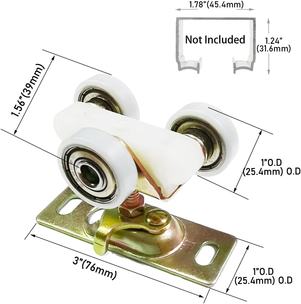 Paquete de 2 herrajes para puerta corrediza con bolsillo superior, rodillos, montaje para Johnson Part 1125 y 1500, incluye llave y tornillos
