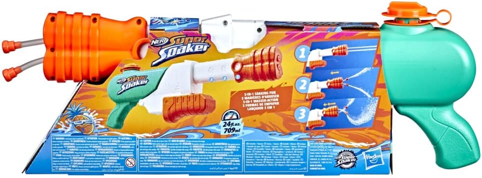 SUPERSOAKER – Blaster de agua Nerf Super Soaker Hydro Frenzy , diversión sin límites 3 en 1, boquilla ajustable, 2 tubos de lanzamiento de agua,