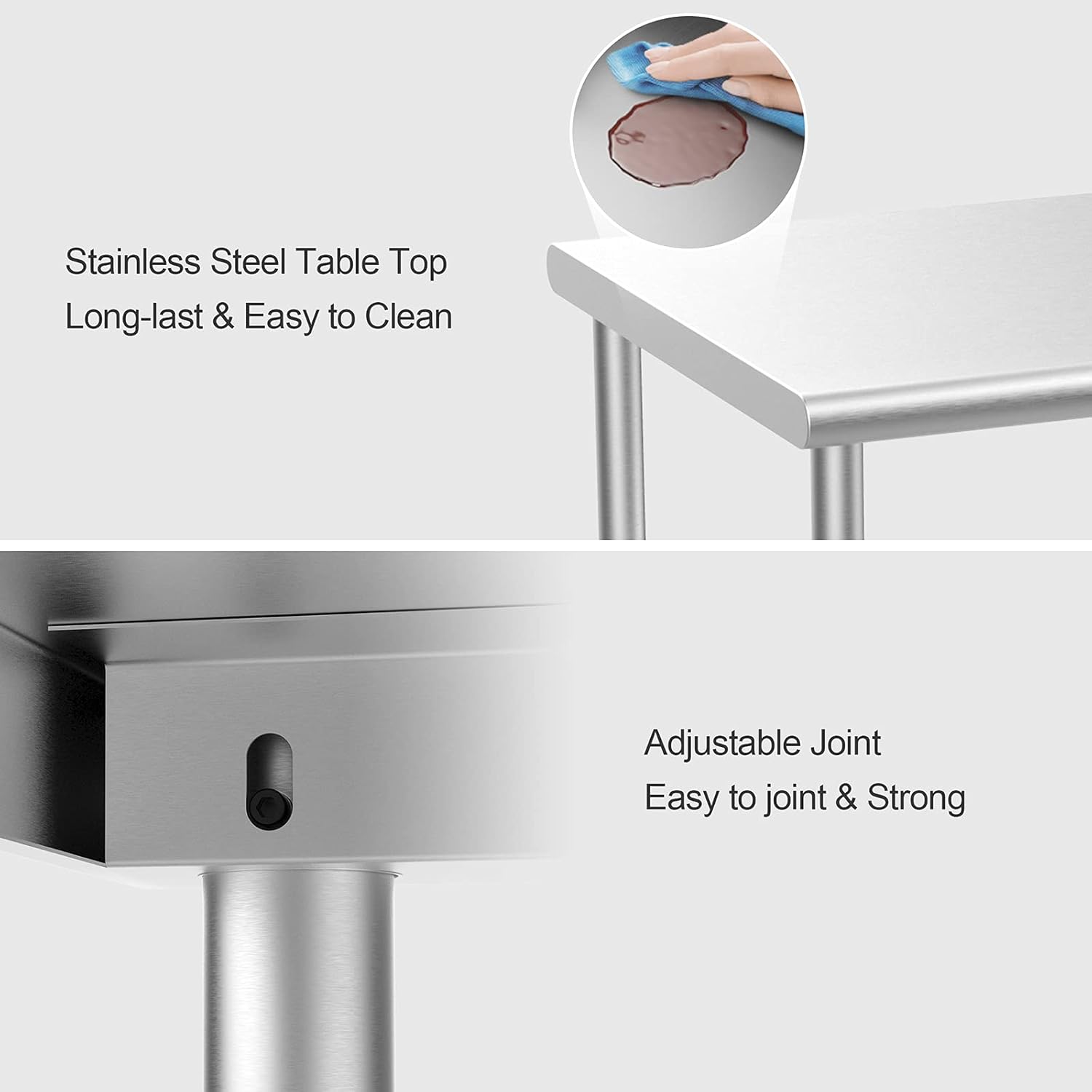 ROVSUN Mesa de acero inoxidable de 30 x 24 pulgadas para preparación y trabajo, mesas de trabajo comerciales y estaciones de trabajo, mesa de metal