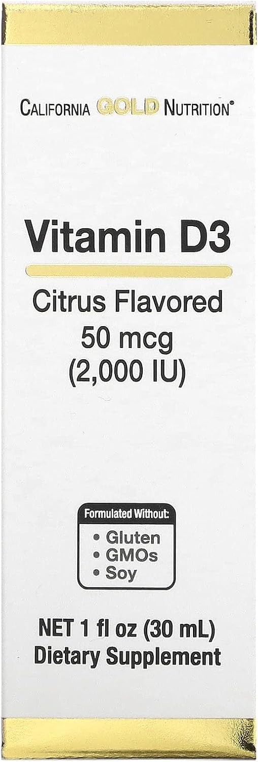 California Gold Nutrition Vitamina D3, Cítricos, 2,000 UI, 1 fl oz (1.0 fl oz)