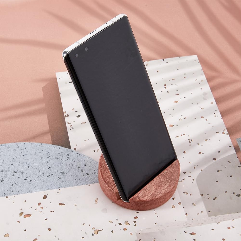2 soportes de madera para teléfono celular, redondo, Huanghuali, soporte para teléfono móvil, color marrón arena, portátil, compatible con la