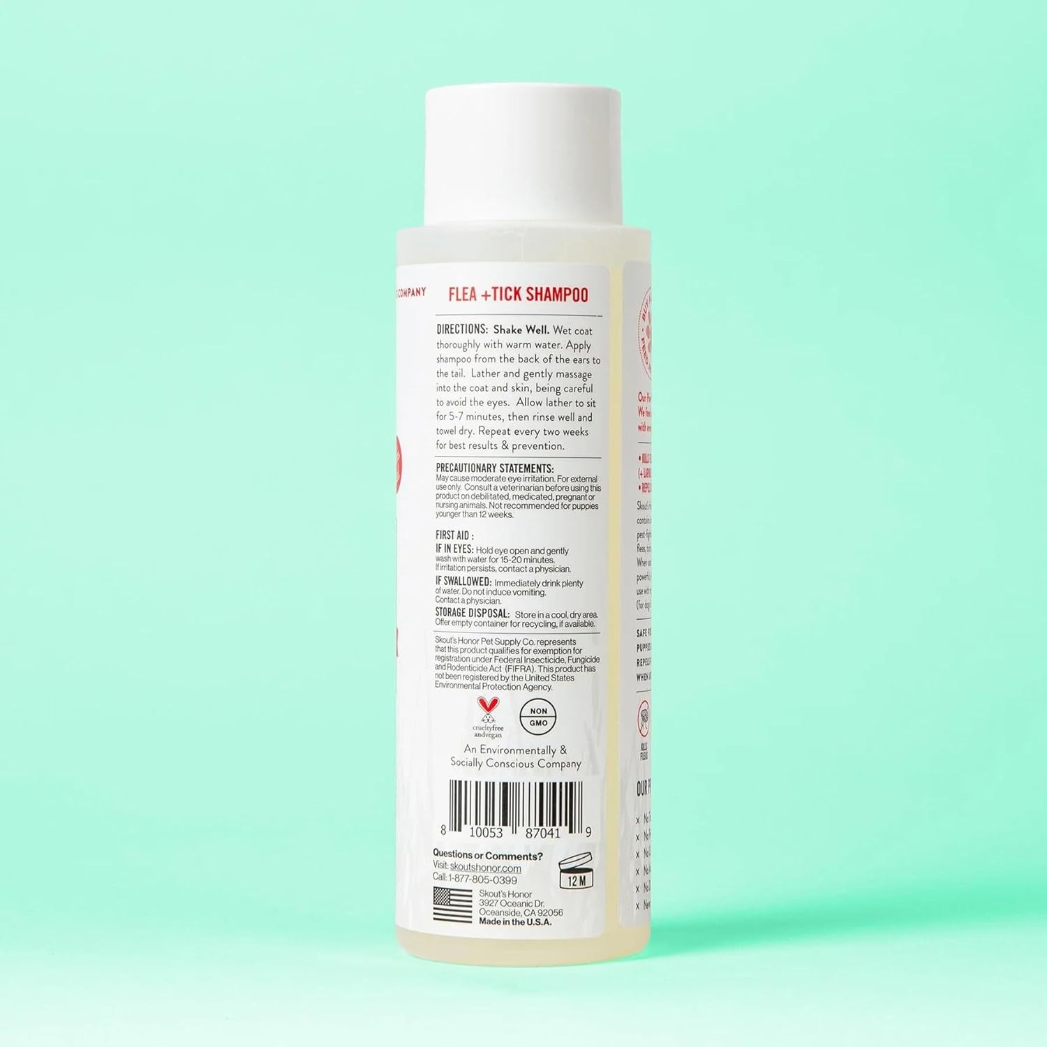SKOUT’S HONOR Champú Flea + Tick con aceites esenciales de madera de cedro natural y menta, 16 onzas.