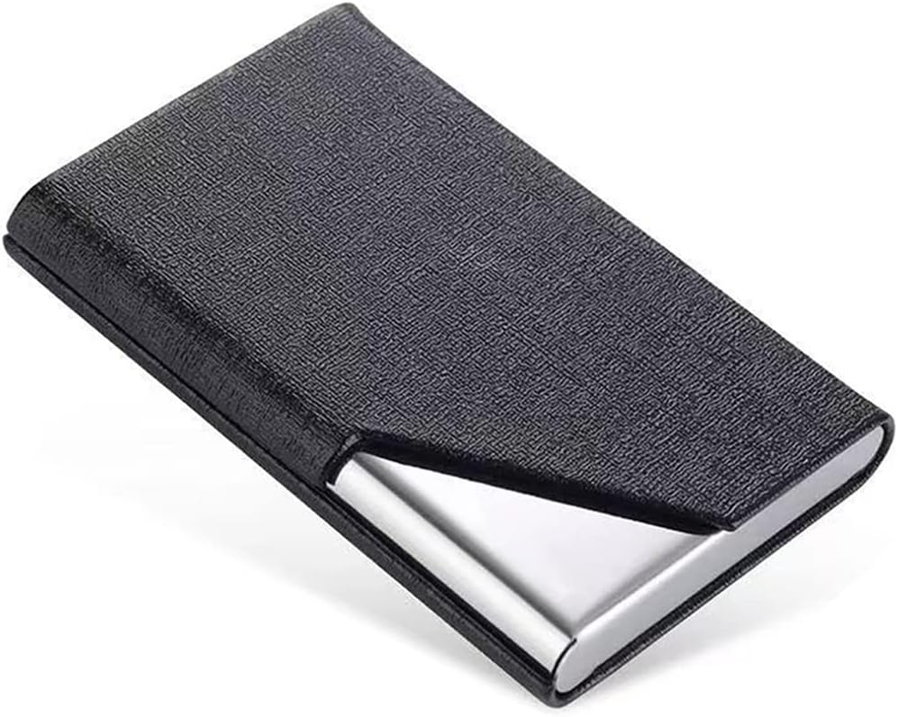 Funda para tarjetas de visita, cuero sintético de lujo y acero inoxidable, funda para tarjetas de presentación para hombres y mujeres, con cierre