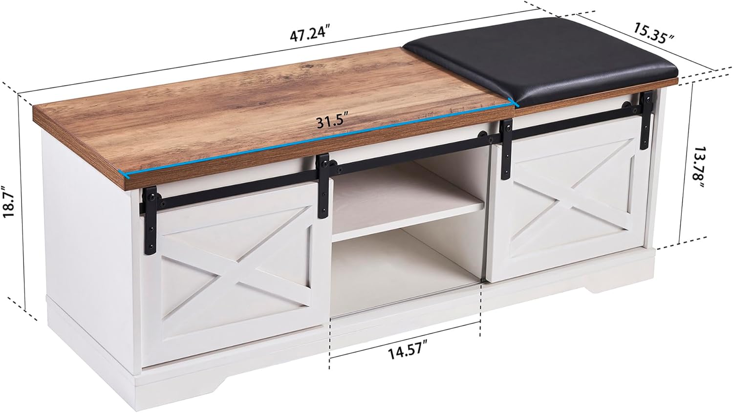 Holaki Moderno banco de zapatos estilo granja con puertas correderas y grandes espacios, blanco, madera