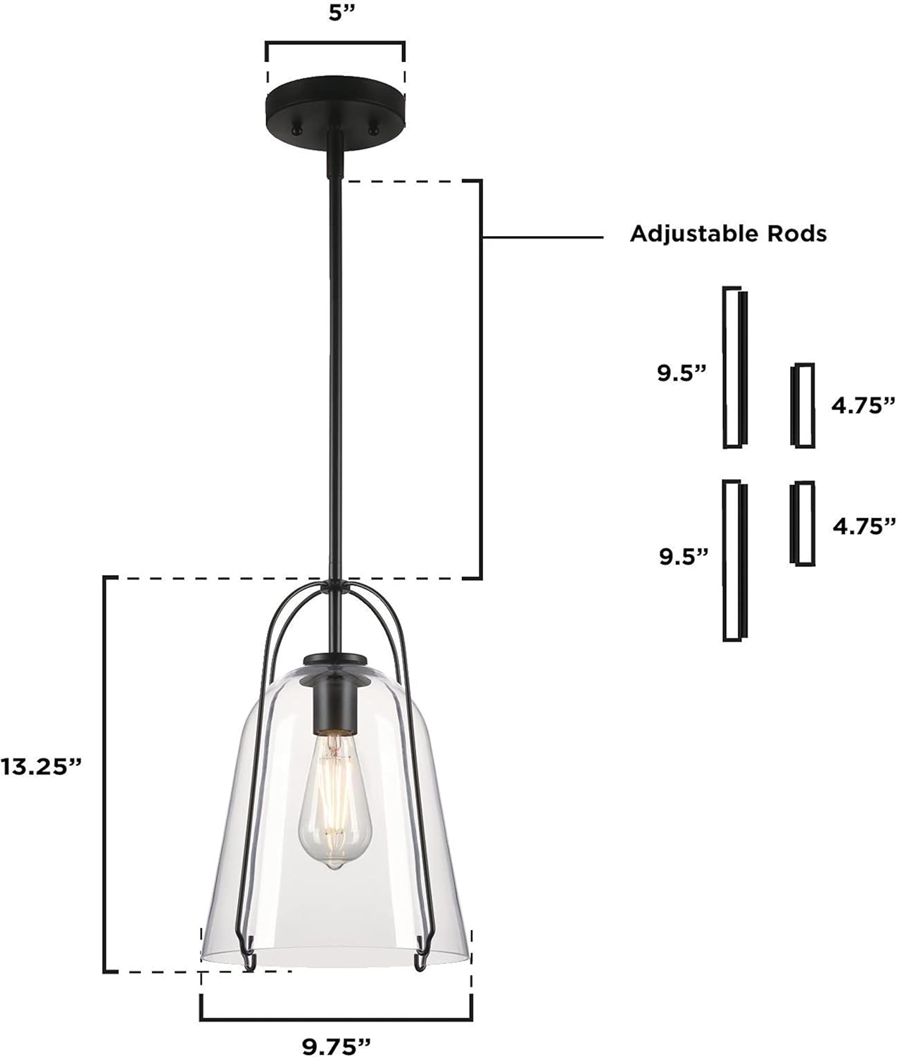 Westinghouse Lighting 6130100 Kewadin – Colgante de transición de una luz para interiores, acabado negro mate, cristal transparente